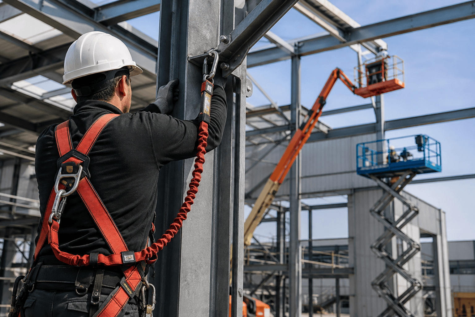 Alumno con arnés y equipo de protección practicando trabajos en altura