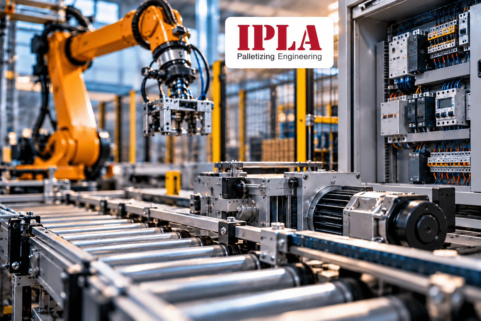 Brazo robótico industrial y sistemas electromecánicos del programa de formación IPLA en Academia Industrial.